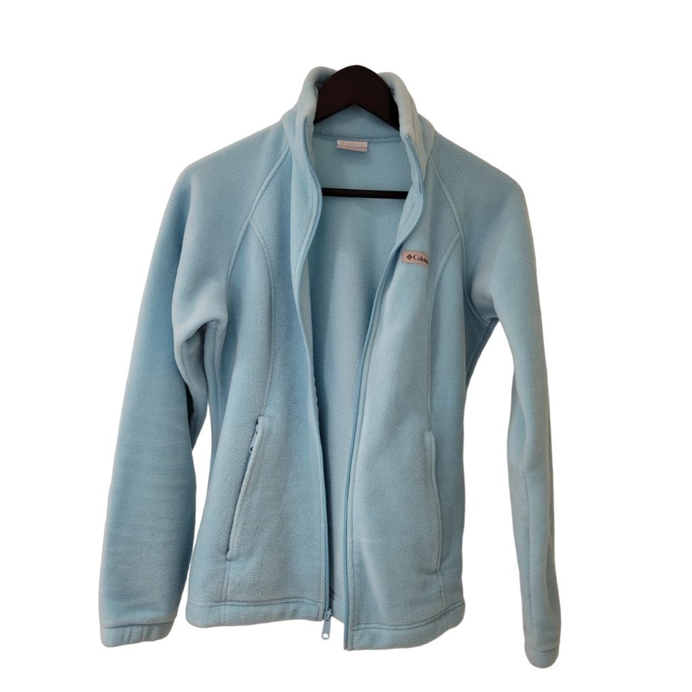 Columbia Fleece Jacket Womens Small Baby Blue Full Zip Casual Coat Comfy Warm - Picture 4 of 11